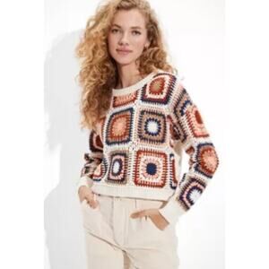 American Eagle Crochet Sweater Size M Retro Boho Knit Colorblock Y2K Fall